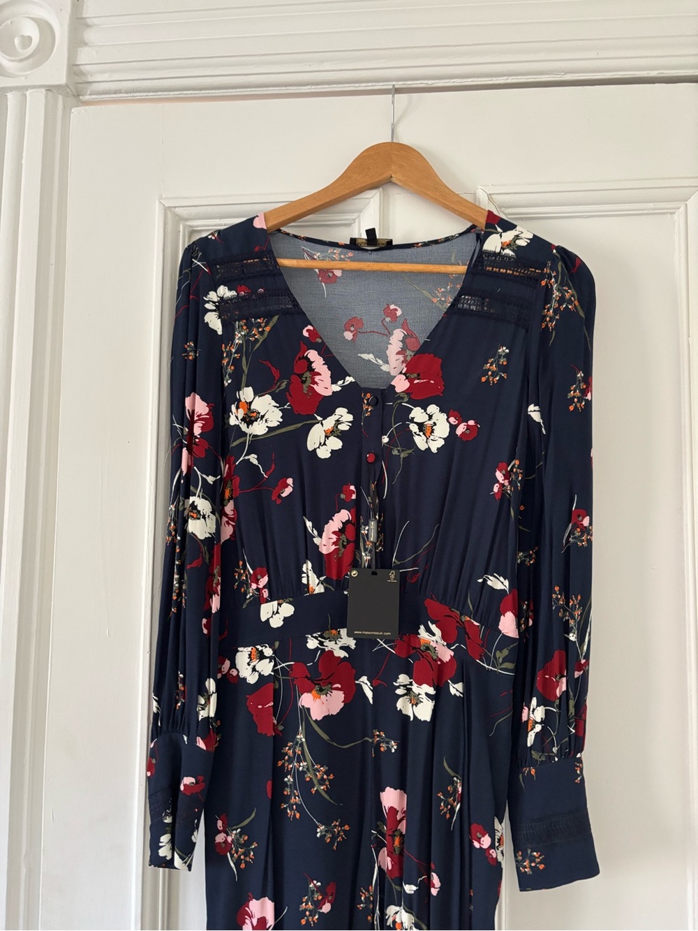 Massimo Dutti Navy Floral Jumpsuit with Red & Pink Blooms